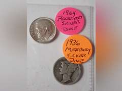 1964 ROOSEVELT DIME & 1936 MERCURY DIME