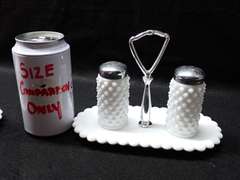 Hobnail Milk Glass Butter Dish and Salt & Pepper Set - Possibly Fenton