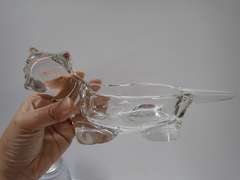 Two Decorative Glass Pieces - Clear Cat Trinket Dish and Blue Elephant