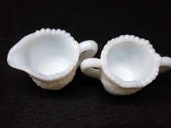 White Milk Glass Relish Dish, Divided Dish and Creamer/Sugar Bowl Set