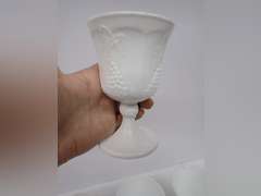 Vintage Milk Glass Goblets with Grape Design