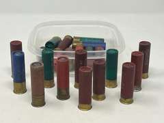 Assorted shotgun shells to include Winchester, Remington, and more, 16 ga, 23 rounds, see pictures for details.