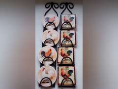 Rooster Themed Coaster Set with Holder