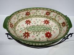Temptations Old World Oval Casserole Dish w/trivet, lid and handle holder