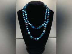 HONORA MULTI SHAPE SHADES OF BLUE CULTURED FRESHWATER PEARL NECKLACE 34" LONG WITH 925 STERLING CLASP (NAVY, SKY BLUE, ROYAL) - CHECKOUT