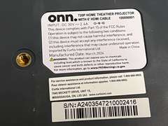 Onn home theater projector, working condition unknown, see pictures for details.