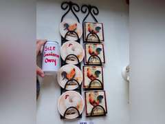 Rooster Themed Coaster Set with Holder