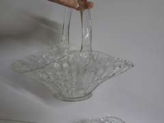 Three Piece Cut Glass Serving Set: Basket, Square Dish, and Bowl