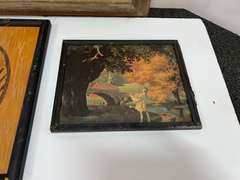 Framed artwork, three pieces, includes a signed piece by Milton Fruehauf, see pictures for details.