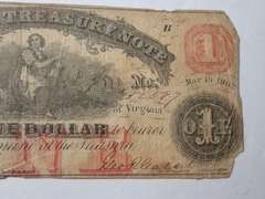 1862 VIRGINIA TREASURY $1 BANK NOTE