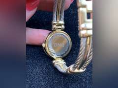 LADIES DMQ MIXED METAL BRACELET WATCH WITH 4 CZ'S ON FACE - CHECKOUT