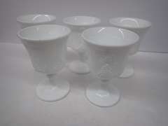 Vintage Milk Glass Goblets with Grape Design