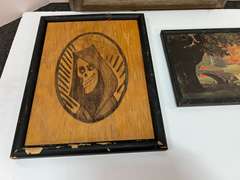 Framed artwork, three pieces, includes a signed piece by Milton Fruehauf, see pictures for details.