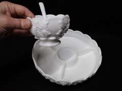 White Milk Glass Relish Dish, Divided Dish and Creamer/Sugar Bowl Set