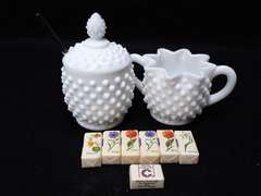 Hobnail Milk Glass Sugar & Creamer Set - Possibly Fenton