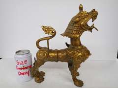 Ornate Metal Foo Dog Statue - Very Heavy