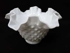 Fenton Milk Glass Hobnail Ruffled Bowl