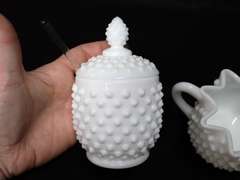 Hobnail Milk Glass Sugar & Creamer Set - Possibly Fenton