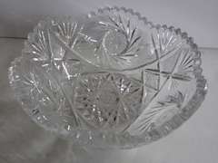 Three Piece Cut Glass Serving Set: Basket, Square Dish, and Bowl