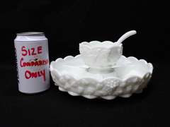 White Milk Glass Relish Dish, Divided Dish and Creamer/Sugar Bowl Set