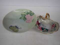 Two Hand Painted Dishes; Butterfly Dish Signed