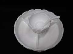 White Milk Glass Relish Dish, Divided Dish and Creamer/Sugar Bowl Set