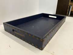 Leather look serving tray with nail head trim, see pictures for details.