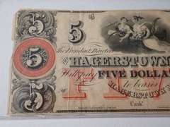 1800s HAGERSTOWN BANK $5 BANK NOTE