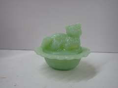 Mid Century Mosser Art Glass Jadeite Nesting Cat