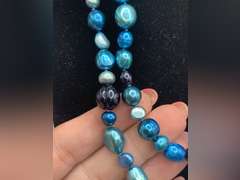 HONORA MULTI SHAPE SHADES OF BLUE CULTURED FRESHWATER PEARL NECKLACE 34" LONG WITH 925 STERLING CLASP (NAVY, SKY BLUE, ROYAL) - CHECKOUT