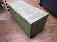 Vintage Military Drab Footlocker Trunk with US Military Sleeping Bag - Measurements in photos.