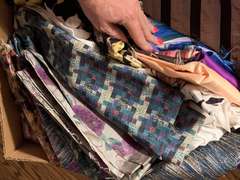 BOX OF VINTAGE SILK FABRIC - BLUE BEDROOM