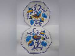 Pair of Mancinielli Deruta Italy Decorative Plates with Bird Design