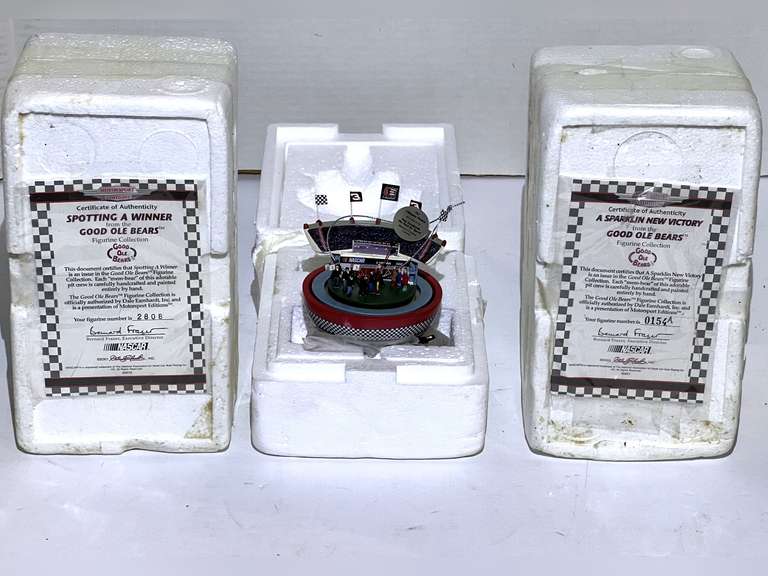 Good Ole Bears figurine collection, “Spotting A Winner”, and “A Sparklin New Victory”, both come with certificate of authenticity, also includes a Dale Earnhardt ornament, “The Ultimate Victory”, see pictures for details. image