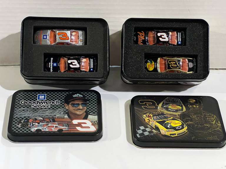 Dale Earnhardt diecast cars with collectible tins, set of two with two cars each, see pictures for details. image