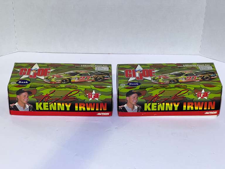 Kenny Irwin, G.I. Joe diecast stock car replica coin banks, set of two, see pictures for details. image
