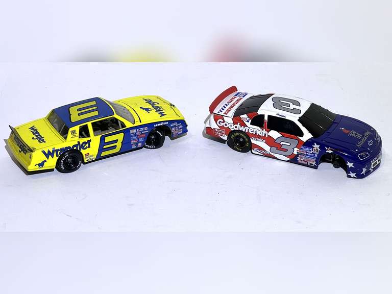 Dale Earnhardt diecast stock car replicas, two pieces, 2 TIRES MISSING ON ONE see pictures for details. image