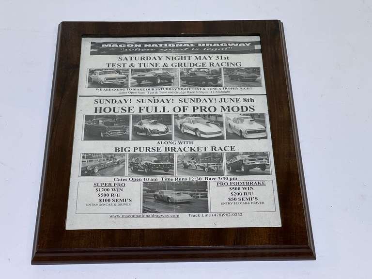 Framed Macon National Dragway advertisement, see pictures for details. image
