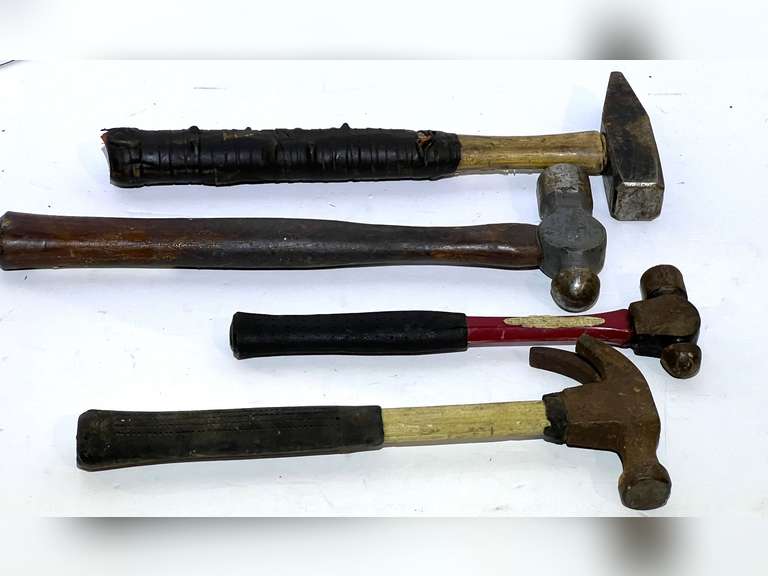 Ball peen hammers, metal/blacksmithing hammer, and finish hammer, one of the claws has been broken off, see pictures for details. image
