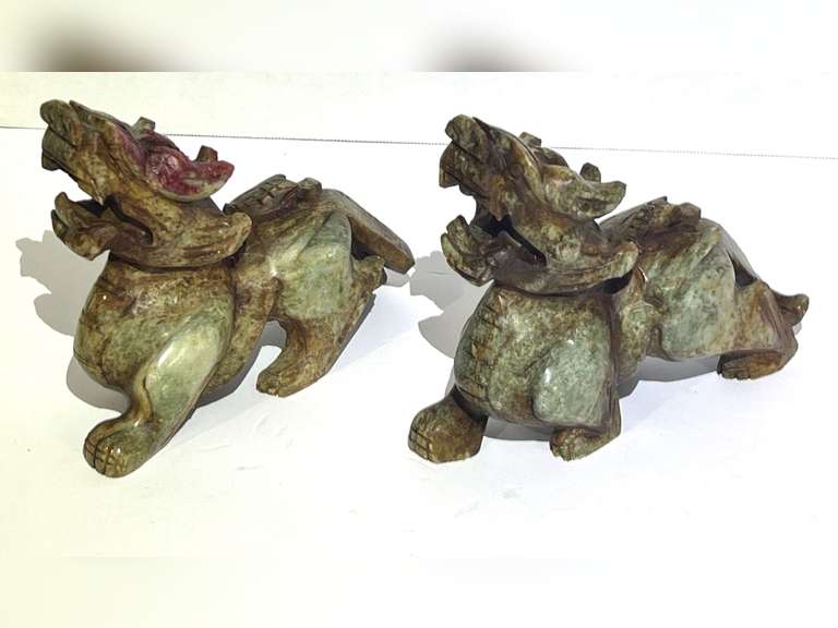 Carved dragon beasts, set of two, believed to be Hetian/natural Jade, see pictures for details. image