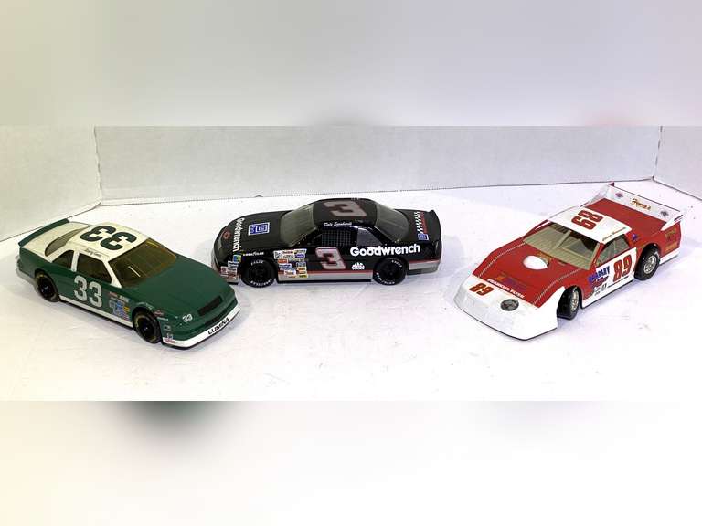 #33, Harry Gant diecast stock car replica, #3, Dale Earnhardt diecast stock car replica, and #89, Steve Barnett dirt car, see pictures for details. image