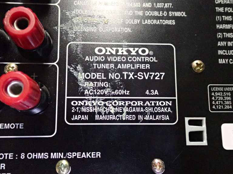 Onkyo TX-SV727 Audio Video Control Tuner Amplifier with Remote
