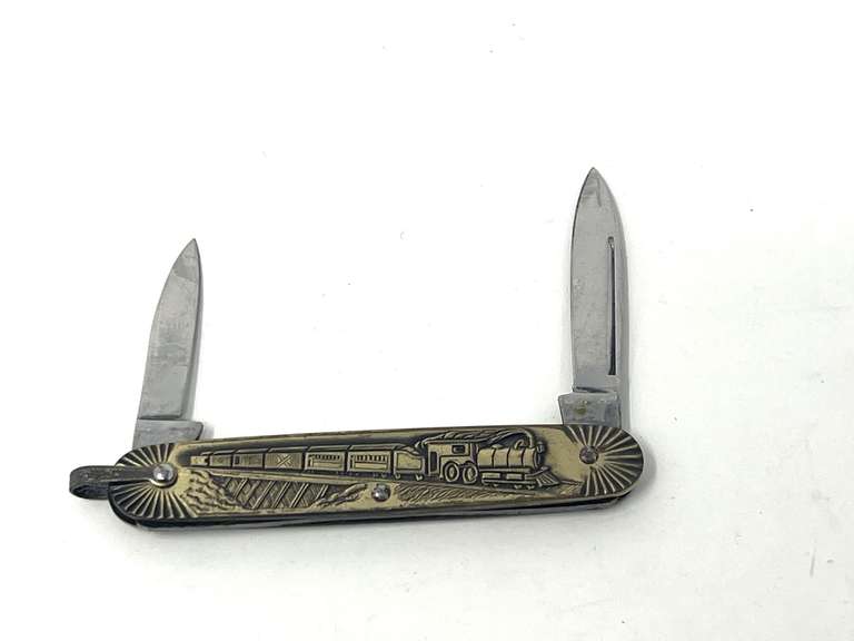 Vintage train themed pocketknife with two blades, see pictures for details. image