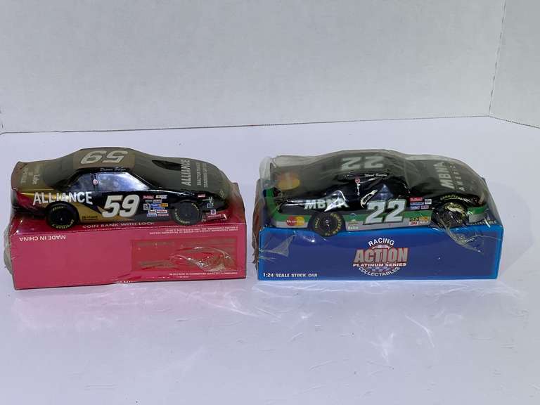 #59, and #22 diecast stock car replicas coin banks, both are still in original packaging, see pictures for details. image