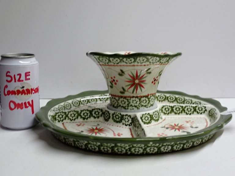Hand-Painted Divided Serving Platter with Center Bowl