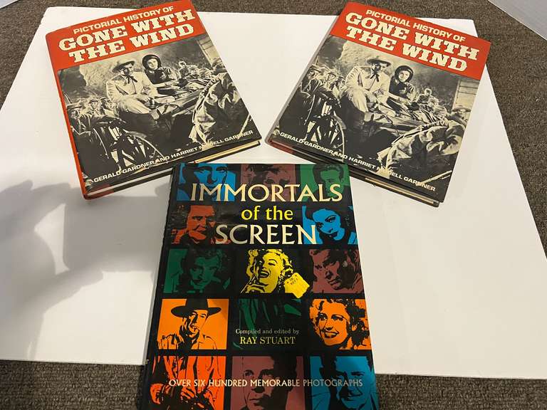 Movie memorabilia books, “A Pictorial History of Gone With the Wind”, and “Immortals of the Screen”, three pieces total, see pictures for details. image