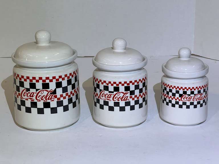 Gibson China, Coca-Cola brand graduating canisters, set of three, see pictures for details. image