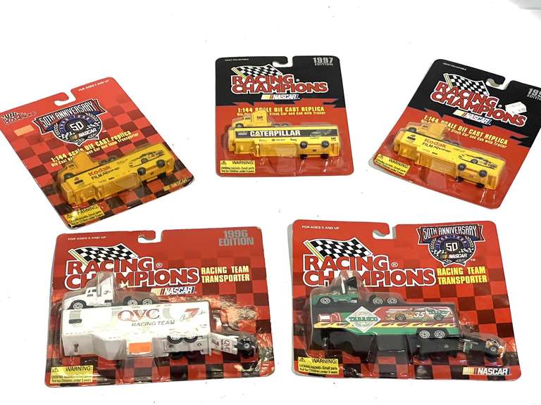 Racing Champions diecast replicas/transport, five pieces, still in original packaging, see pictures for details. image