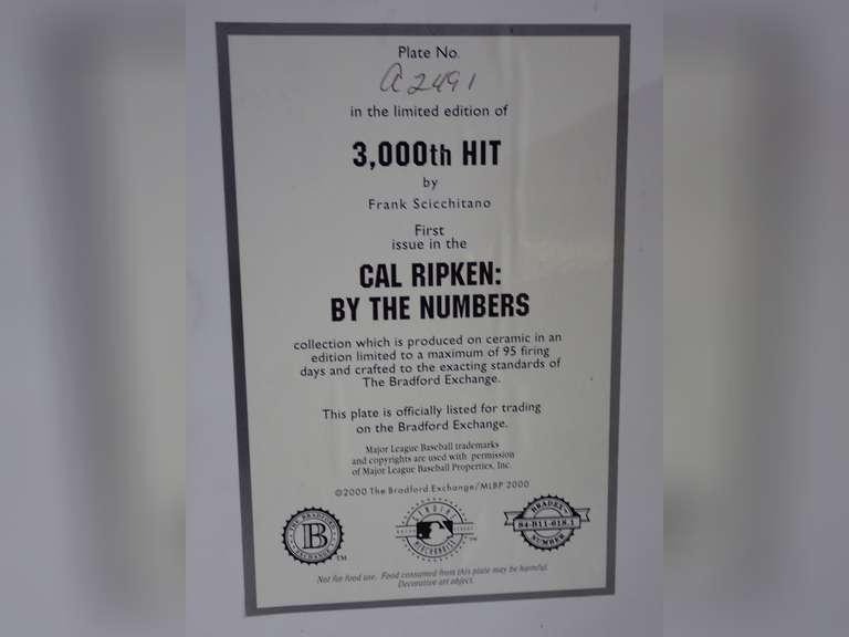 Cal Ripken Jr. 3,000th Hit Bradford Exchange Collector Plate