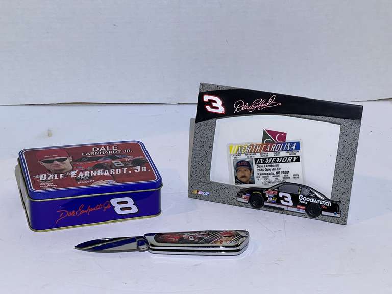 Dale Earnhardt picture frame, also includes a Dale Earnhardt Jr. pocket knife with collectible tin, see pictures for details. image